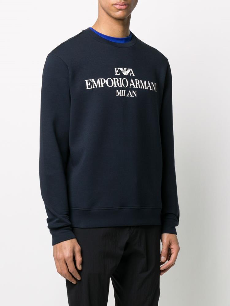 Armani Emporio Armani Logo Print Crew Neck Športni Puloverji Moški Modre | 18RTV9TK