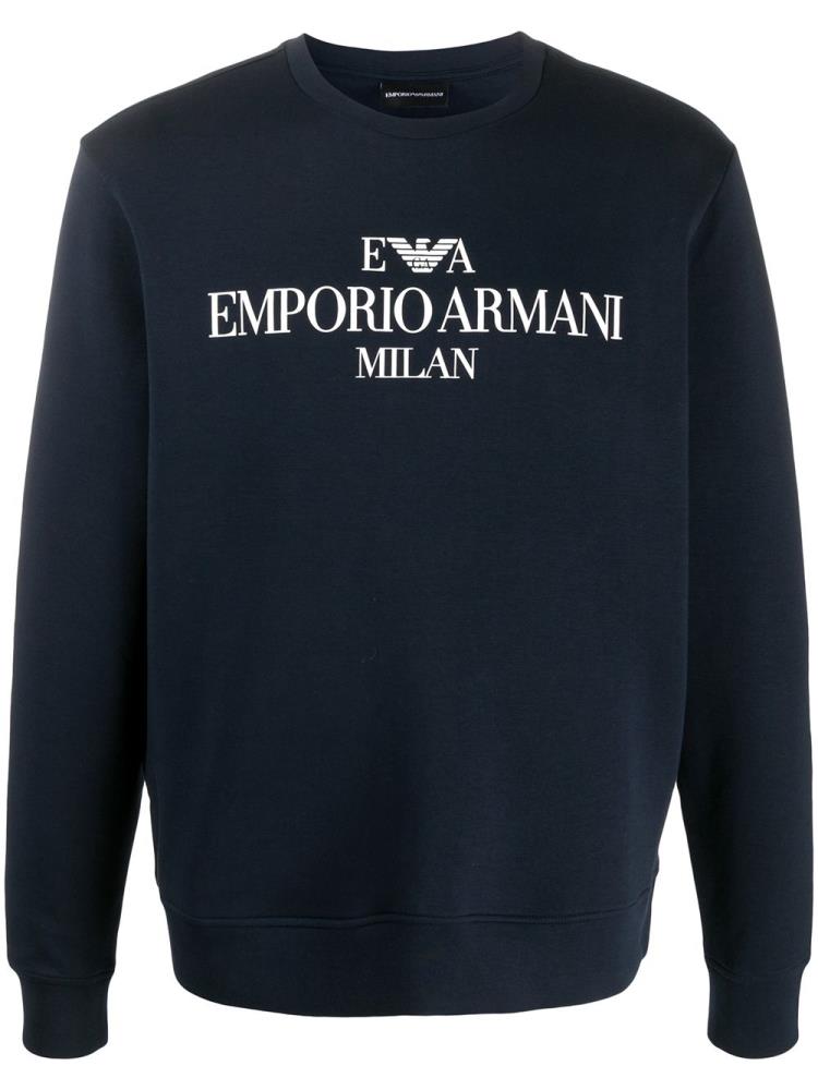 Armani Emporio Armani Logo Print Crew Neck Športni Puloverji Moški Modre | 18RTV9TK