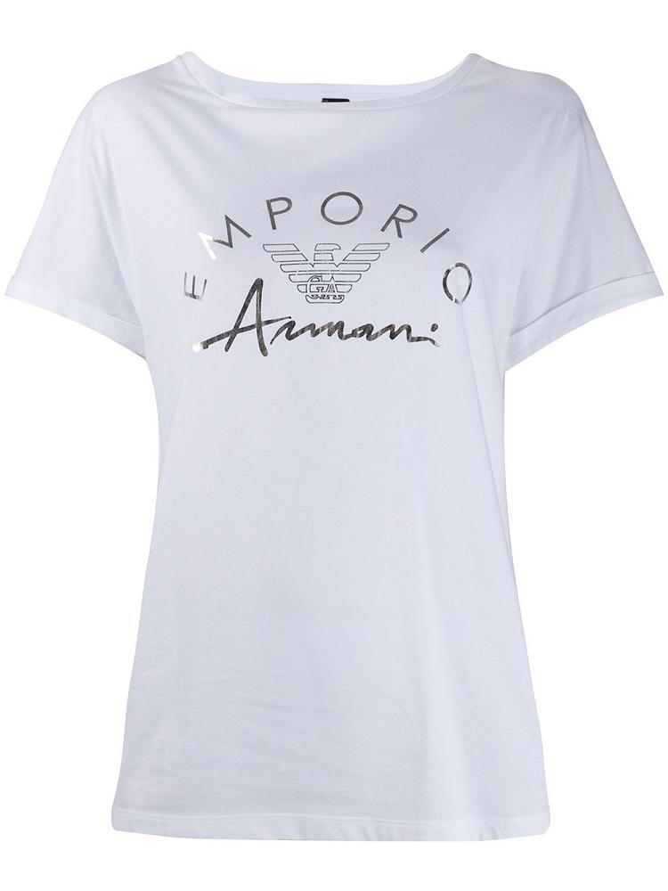 Armani Emporio Armani Logo Print Crew Neck Majice Ženske Bele | WMYK13O0