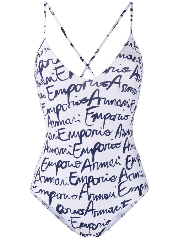 Armani Emporio Armani Logo Print Crisscross Back Kopalke Ženske Bele Modre | J2APOJ12