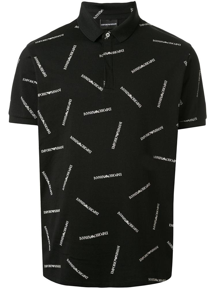 Armani Emporio Armani Logo Print Polo Majice Moški Črne | ZL4V2CF3