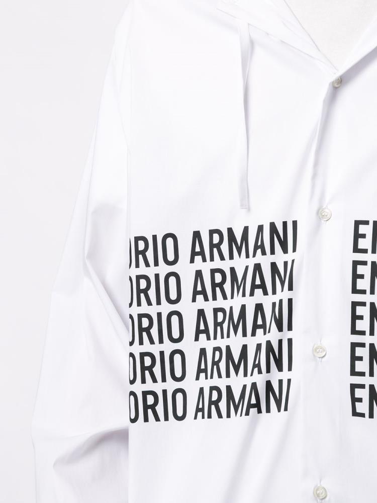 Armani Emporio Armani Logo Print Srajca Moški Bele Črne | 69Y9FD02