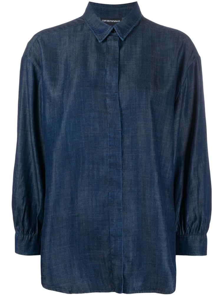 Armani Emporio Armani Long Sleeve Denim Srajca Ženske Modre | BCJ6F2Y9