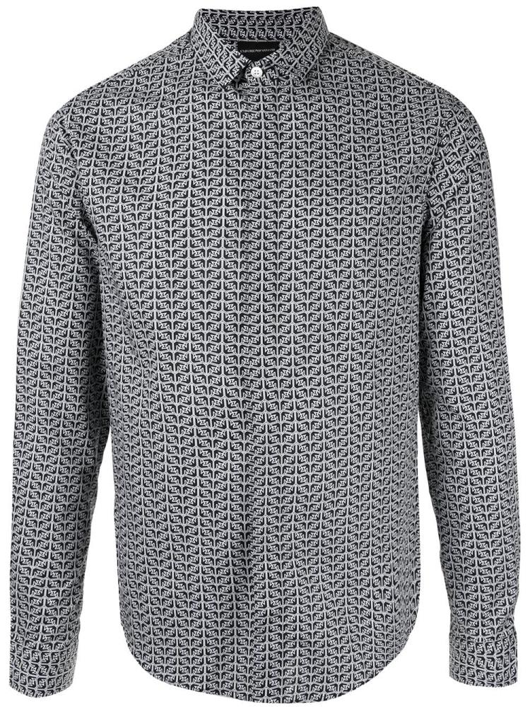 Armani Emporio Armani Long Sleeve Logo Print Srajca Moški Črne Bele | GWKSI2QW