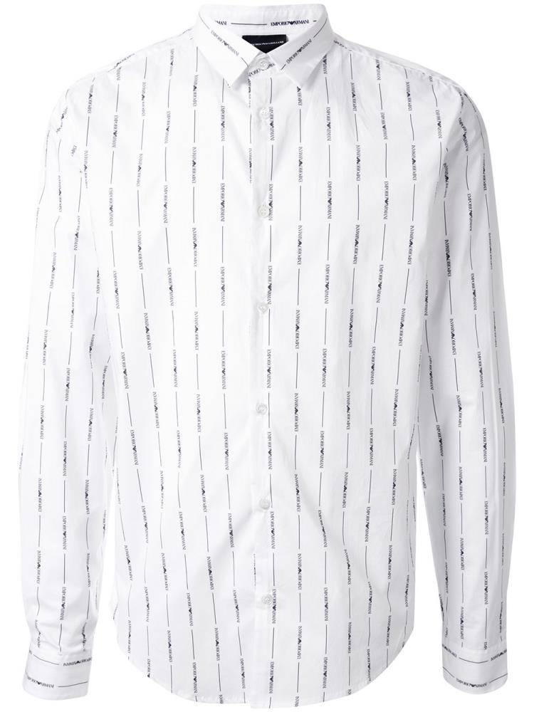 Armani Emporio Armani Long Sleeve Logo Striped Srajca Moški Bele | SUU0X4M5