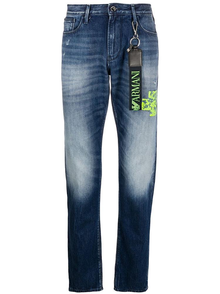 Armani Emporio Armani Mid Rise Straight Leg Kavbojke Moški Modre | UFRPXIQK