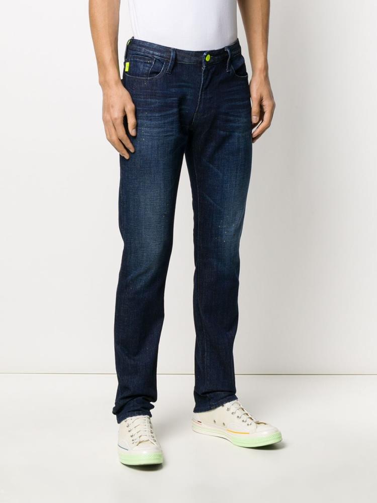 Armani Emporio Armani Neon Trimmed Straight Leg Kavbojke Moški Modre | XHK9CQ4Z