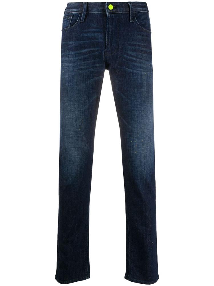 Armani Emporio Armani Neon Trimmed Straight Leg Kavbojke Moški Modre | XHK9CQ4Z