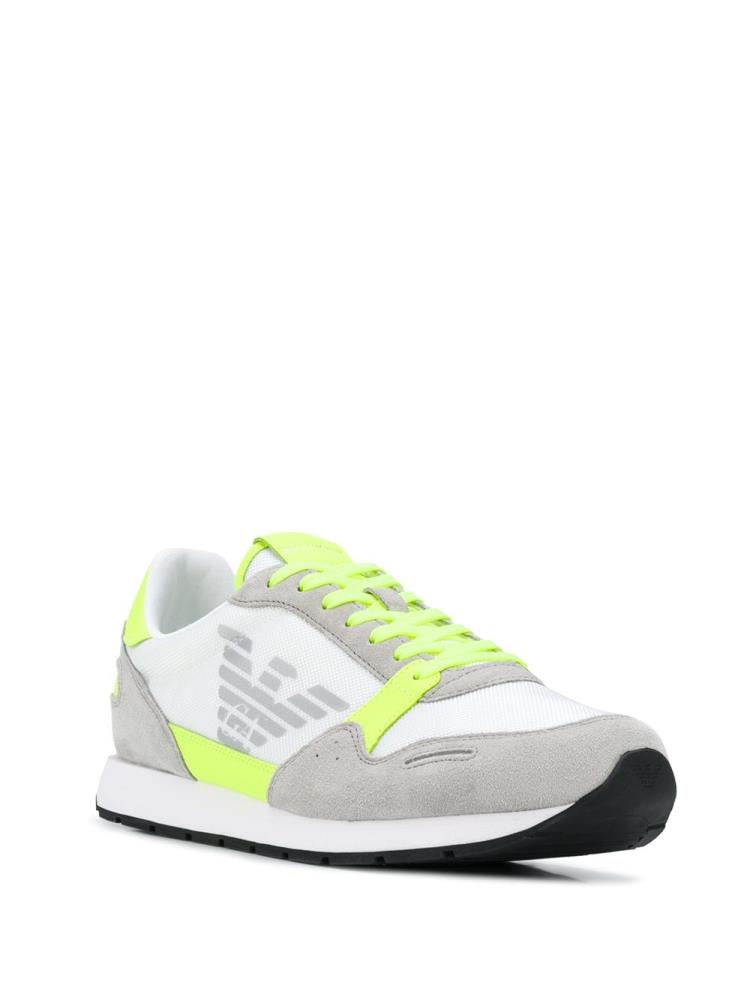 Armani Emporio Armani Neon Trimmed Suede Panel Low Top Superge Moški Bele | ONNFP9GA