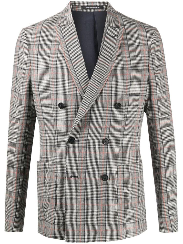 Armani Emporio Armani Plaid Double Breasted Suit Jakne Moški Modre | FVJTLBBL