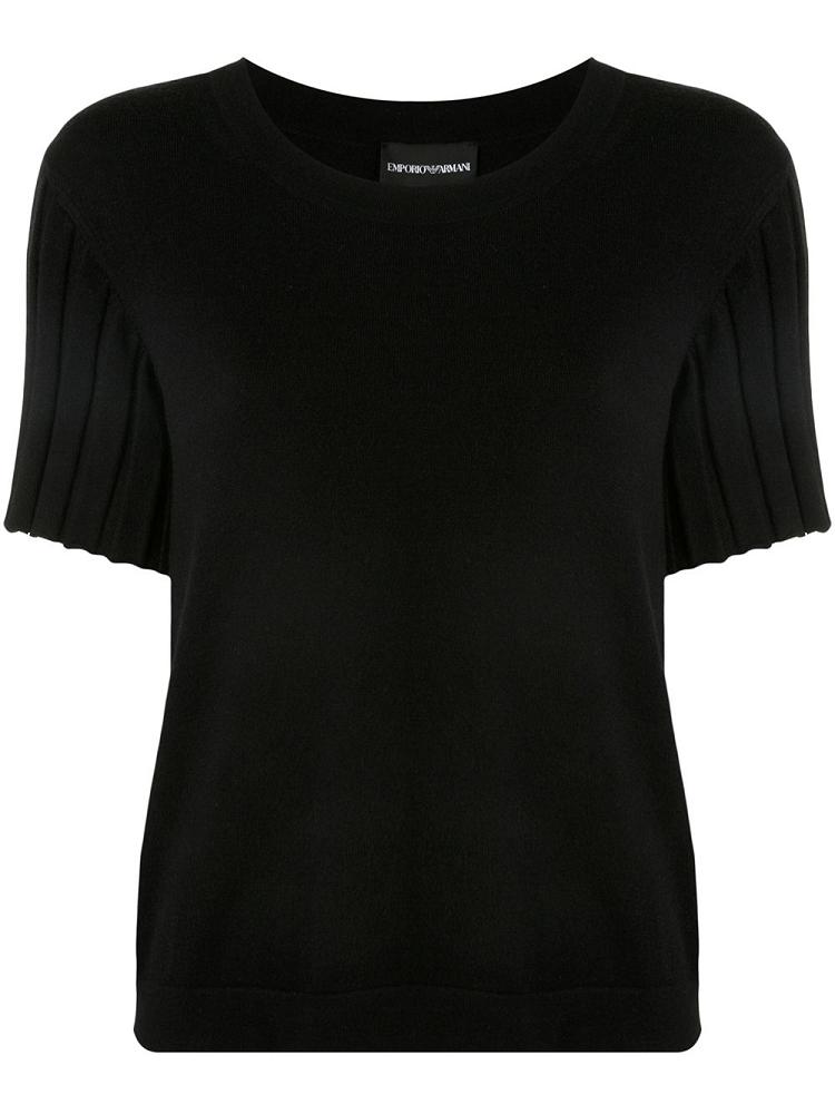 Armani Emporio Armani Ribbed Sleeves Knitted Top Ženske Črne | FDA5U65P