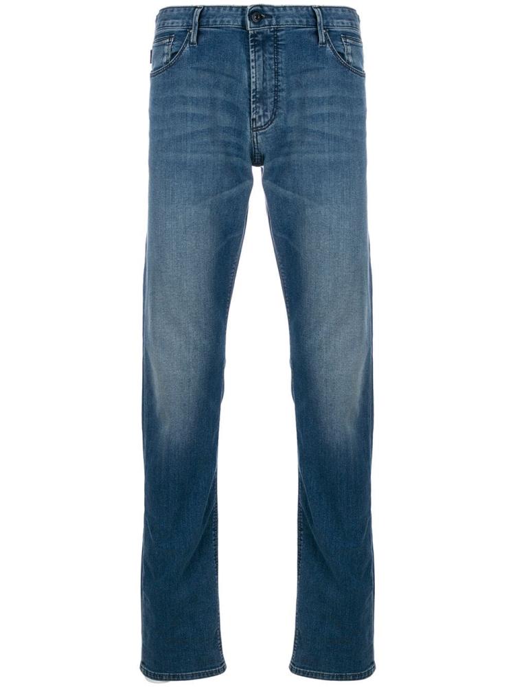 Armani Emporio Armani Straight Leg Stonewashed Kavbojke Moški Modre | B1YNJYQU