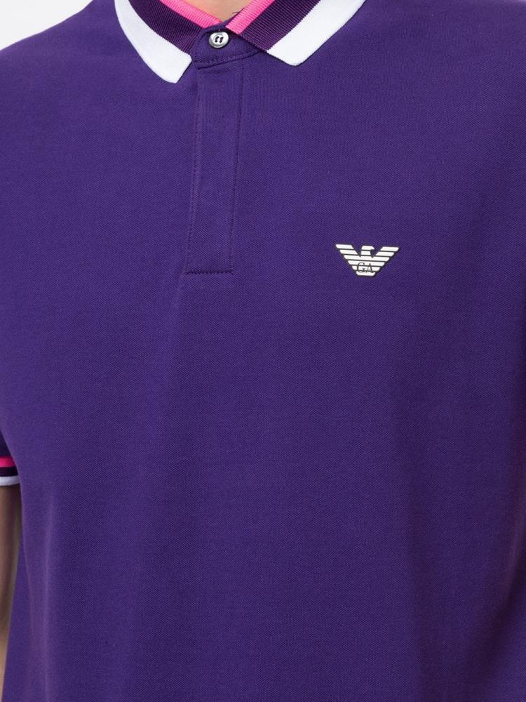 Armani Emporio Armani Stripe Detail Logo Patch Polo Majice Moški Vijolične | CR1ST8QO