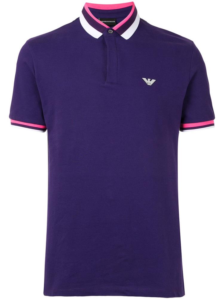 Armani Emporio Armani Stripe Detail Logo Patch Polo Majice Moški Vijolične | CR1ST8QO