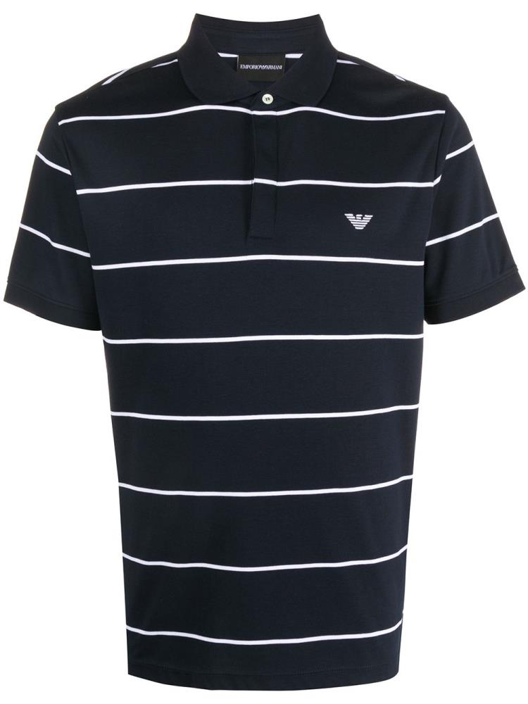 Armani Emporio Armani Striped Embroidered Logo Polo Majice Moški Modre | DD14OZTM