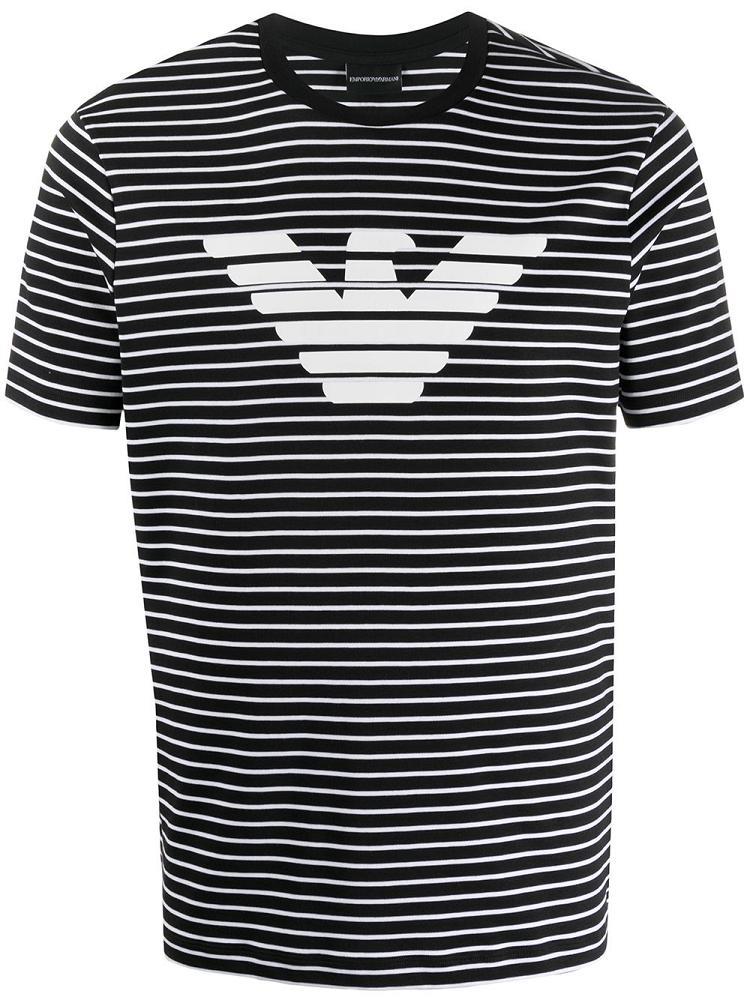 Armani Emporio Armani Striped Logo Print Majice Moški Črne | NXZM4L2U