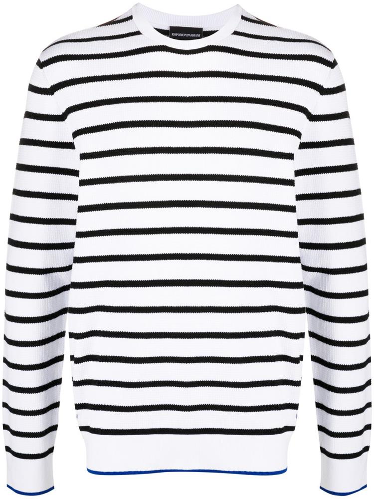 Armani Emporio Armani Striped Long Sleeve Skakalci Moški Bele Modre | PB99GDBZ