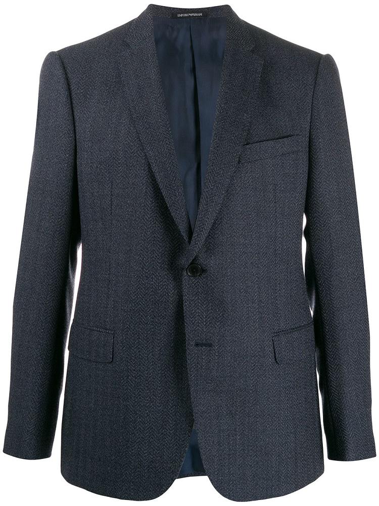 Armani Emporio Armani Tailored Herringbone Suknjič Moški Modre | XEJEFROS