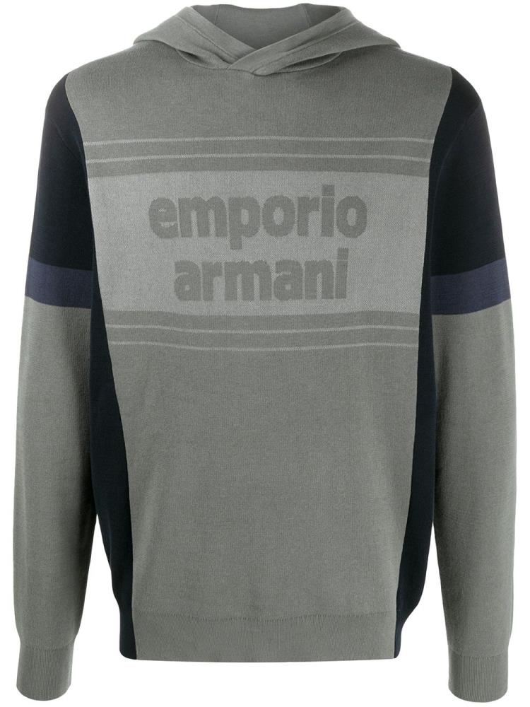 Armani Emporio Armani Two Tone Logo Puloverji S Kapuco Moški Sive | RXZVGR4Y