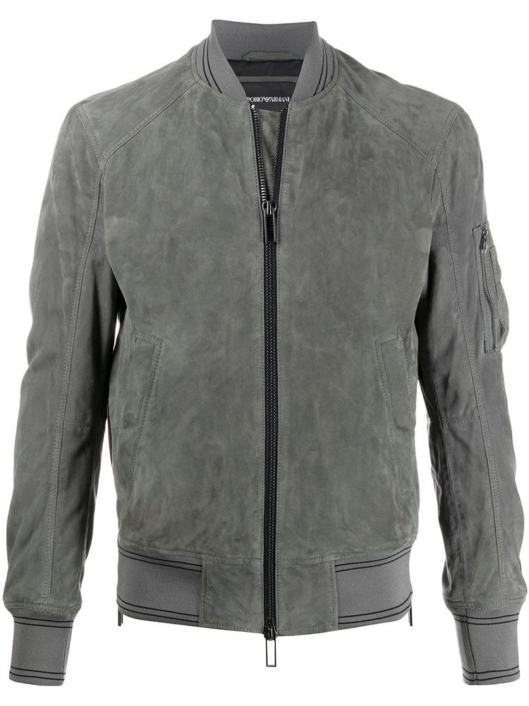 Armani Emporio Armani Usnje Bomber Jakne Moški Sive | IOFXIXTN