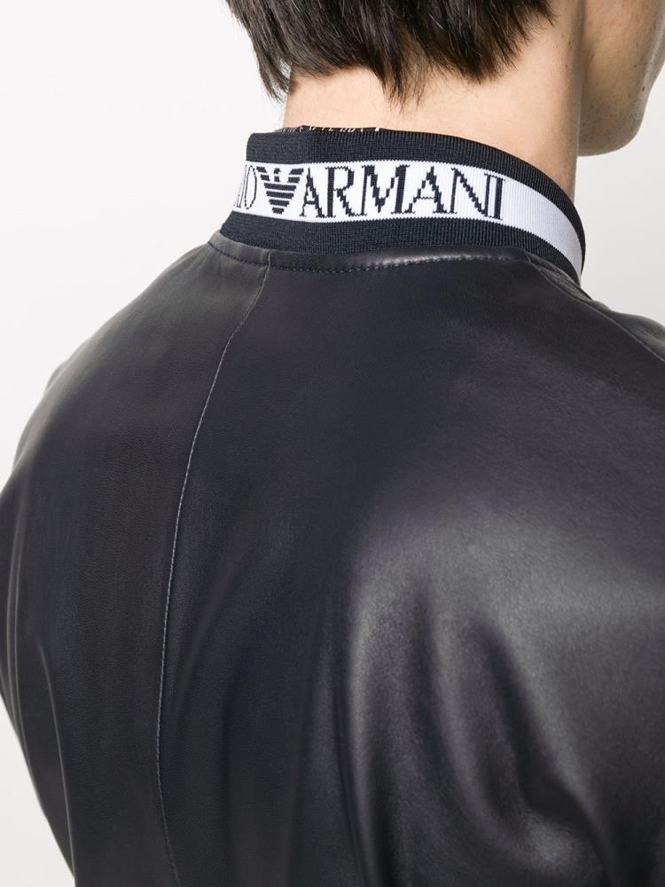 Armani Emporio Armani Usnje Bomber Jakne Moški Črne | ORULIJTA