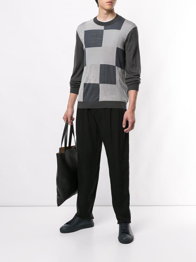 Armani Giorgio Armani Checkered Crew Neck Športni Puloverji Moški Sive | 81OID87N