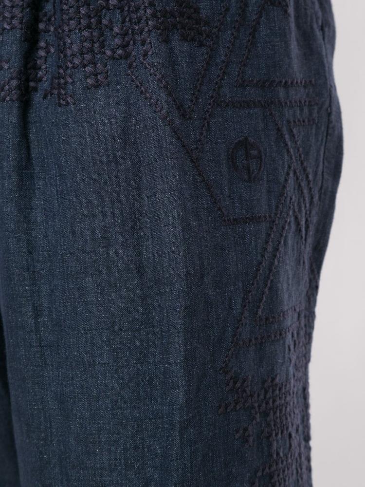 Armani Giorgio Armani Embroidered Straight Leg Hlače Moški Modre | 5Z84LSQ4