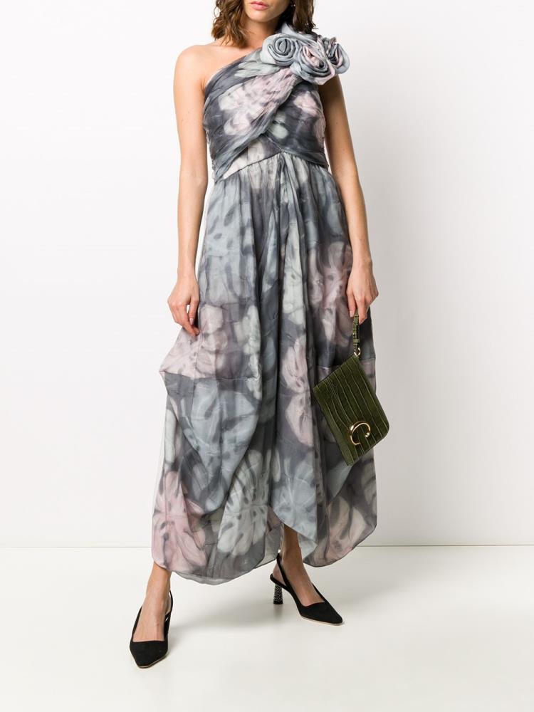 Armani Giorgio Armani Foliage Print Pleated Obleke Ženske Sive Roza | QYQNSVIO