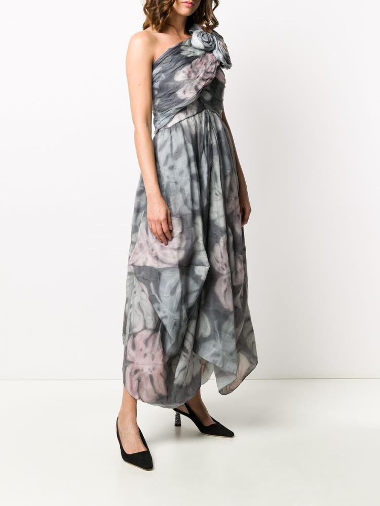 Armani Giorgio Armani Foliage Print Pleated Obleke Ženske Sive Roza | QYQNSVIO