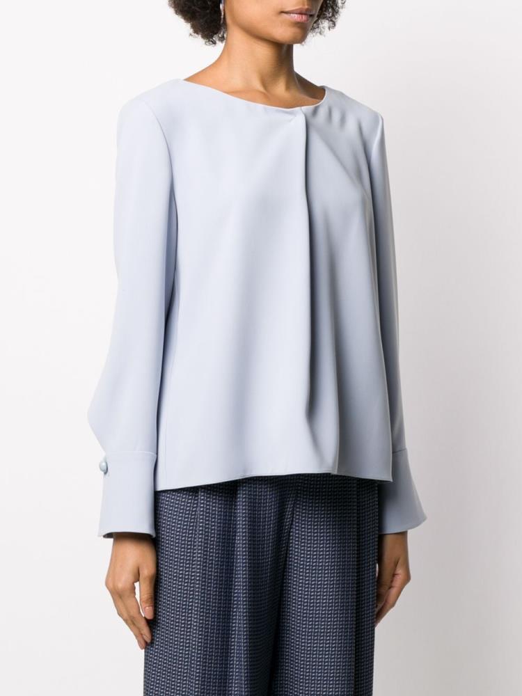 Armani Giorgio Armani Pleated Detail Long Sleeve Bluze Ženske Modre | I4P4NT8A