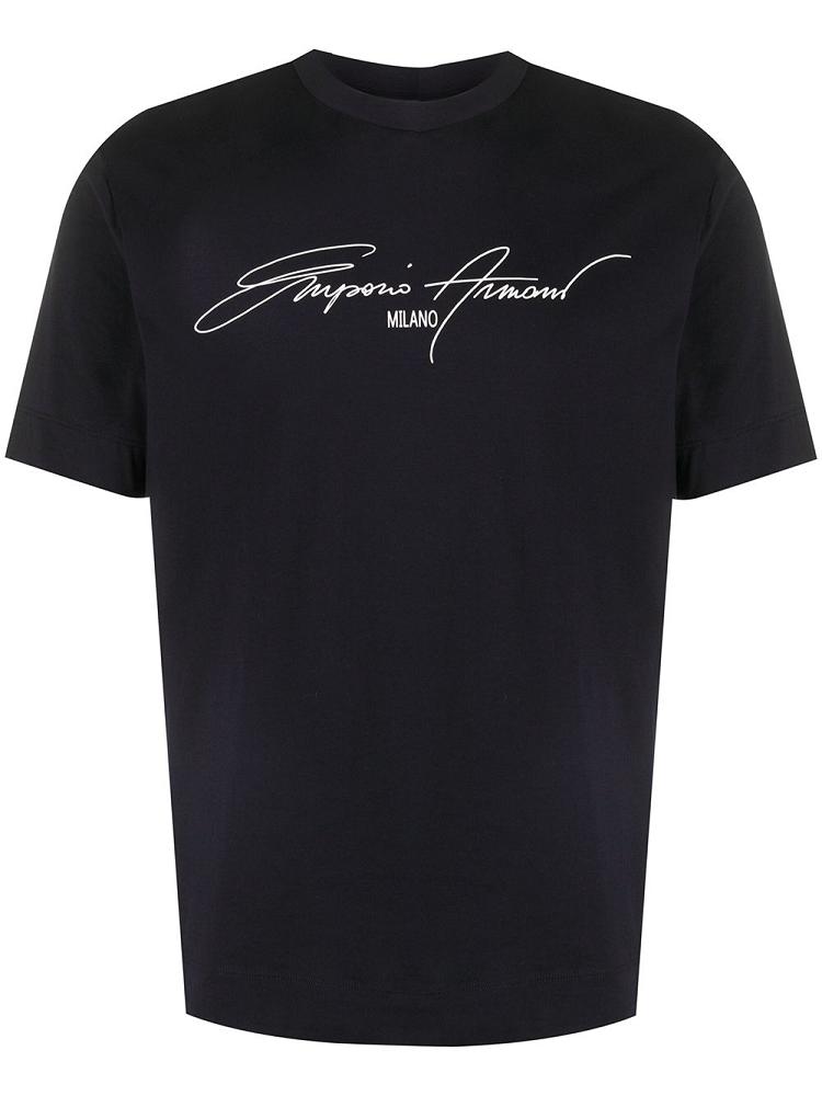 Armani Giorgio Armani Signature Logo Print Majice Moški Črne | ELS7LBNT