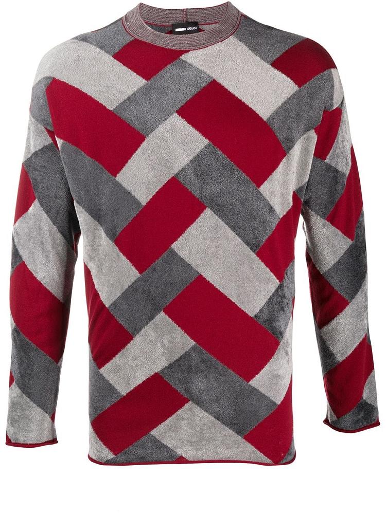 Armani Giorgio Armani Tile Intarsia Knit Skakalci Moški Sive Rdeče | 6U40SG3U