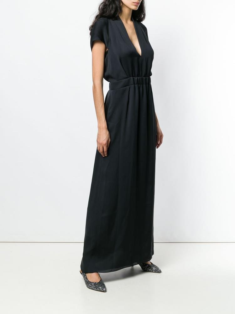 Armani Giorgio Armani V Neck Draped Maxi Obleke Ženske Črne | GTSA75PJ