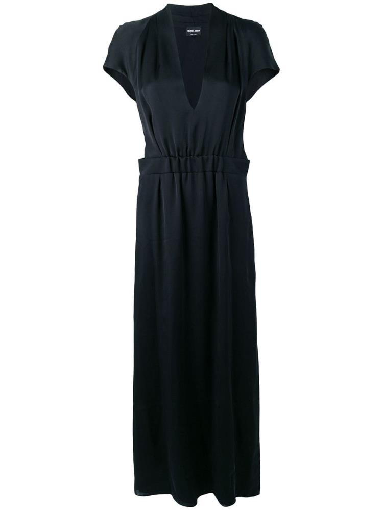 Armani Giorgio Armani V Neck Draped Maxi Obleke Ženske Črne | GTSA75PJ