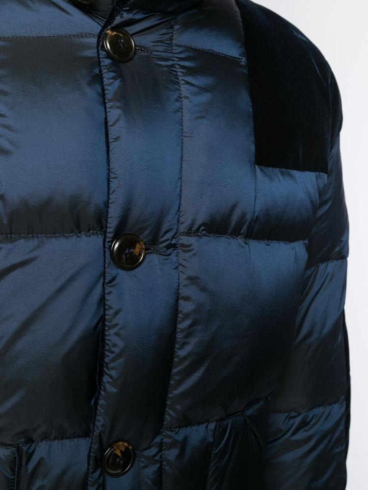 Armani Giorgio Armani Velvet Panel Puffer Coat Plašči Moški Modre | LAKVK2IP